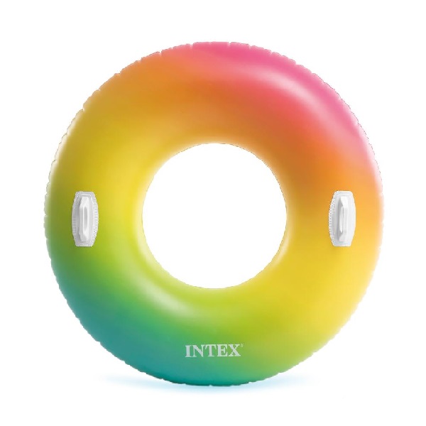 INTEX Надувной круг “Радужное омбре» Д 122 см с ручками, до 100кг, 9+ 58202