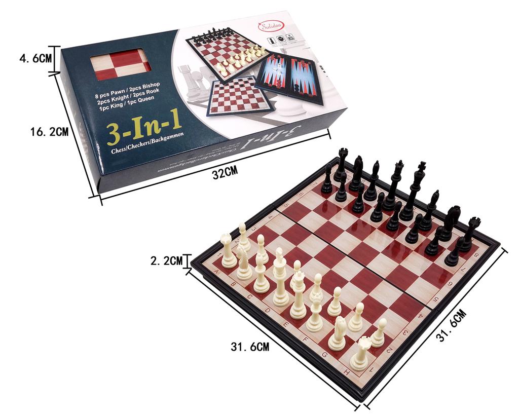 Set de jocuri de masă 3 în 1 (Dame/Șah/Tack), Magnetic, 31 cm  3882