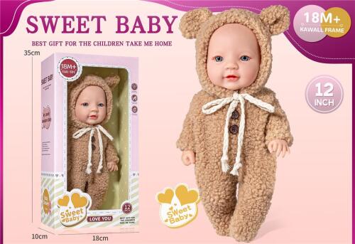 Păpușă din vinil 30 cm în salopetă maro 12-Q2