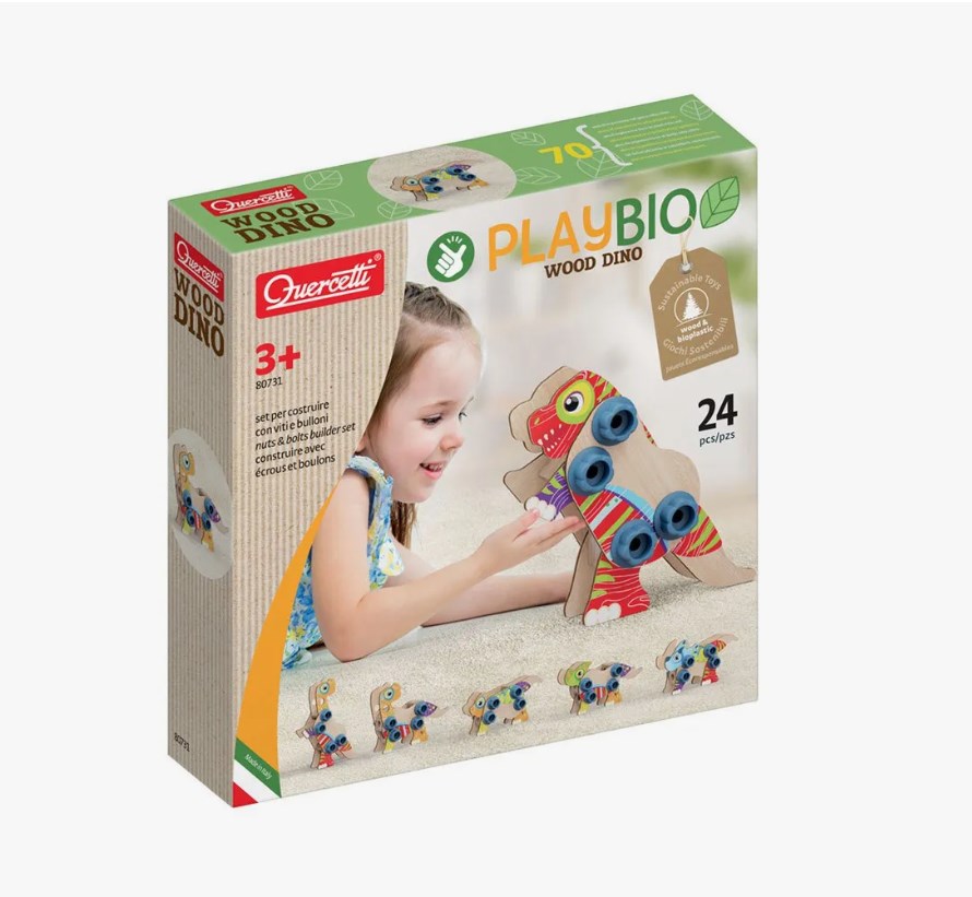 Set de construcție din lemn Quercetti Play Bio „Dino”, 24 de piese (80731)