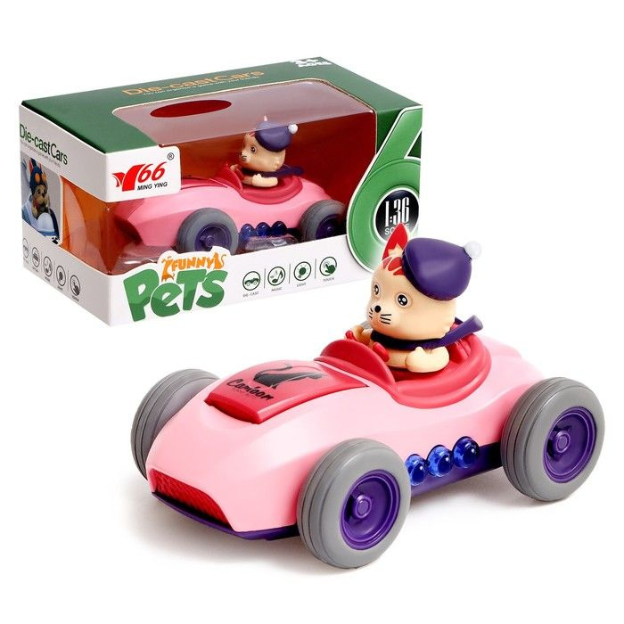 Инерционная машинка котик 1:36 свет/звук MY66-K1214