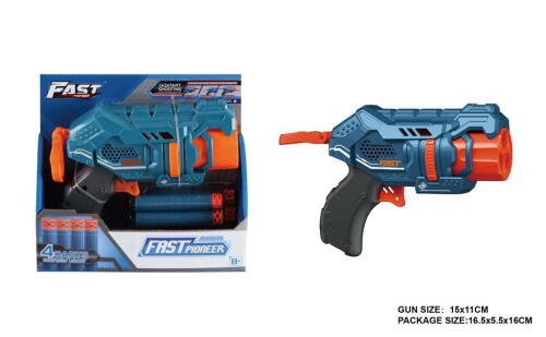 Pistol de jucărie rapid Pioneer cu 4 gloanțe moi, albastru BH801