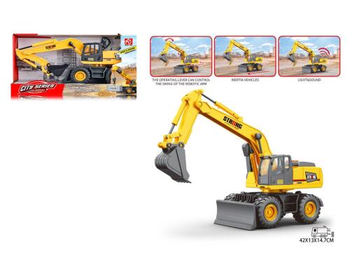 Excavator inerțial la scara 1:14 cu lumină și sunet, galben  RJ9810A