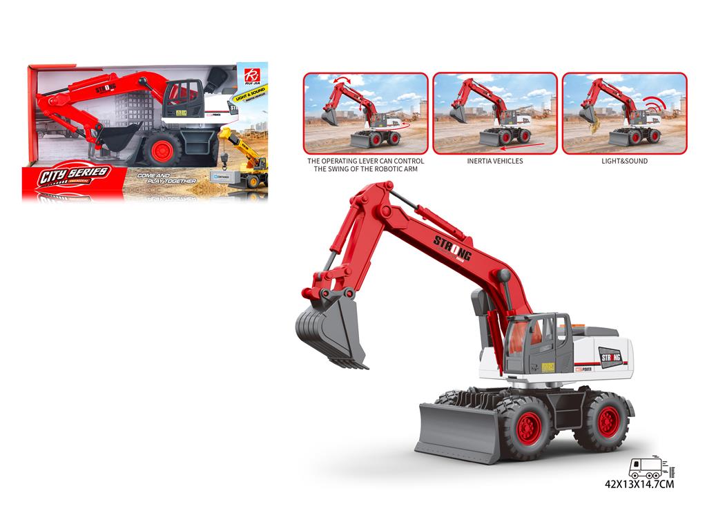 Excavator inerțial la scara 1:14 cu lumină și sunet, roșu RJ9810B