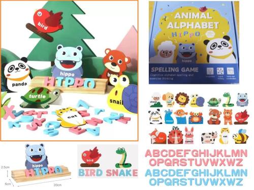 Set de joacă cu alfabetul animalelor din lemn JHTOY-836