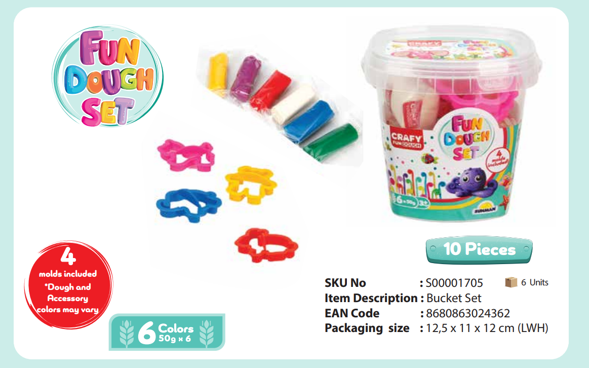 Set de găleți cu 10 seturi de pastă de modelat, S00001705