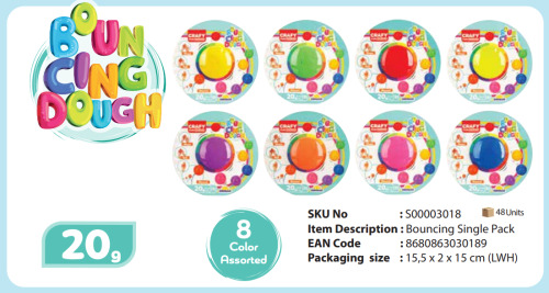 Pastă de modelare BOUNCING SINGLE BACK 20g, pachet de 8, S00003018
