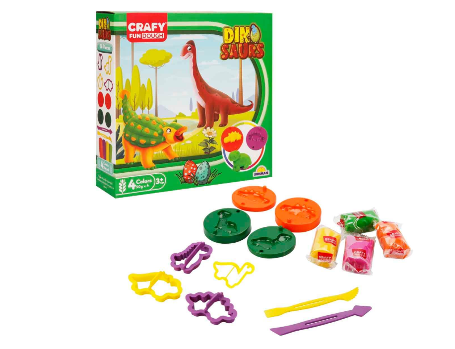Set de pastă de modelat Sunman cu dinozauri, 12 piese, S01004734