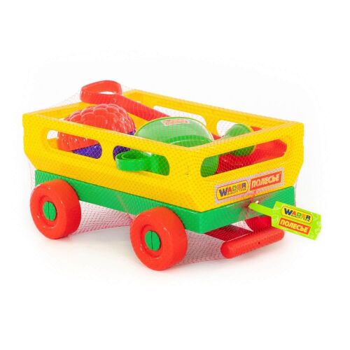 Set  Cărucior cu mâner #2, lopată medie, 4 matrițe mari „Fructe”, stropitoare  №8, 45713