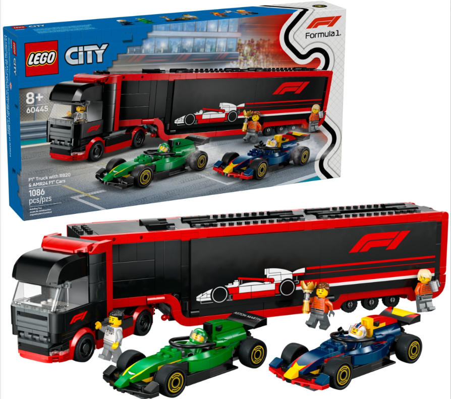 LEGO CITY F1 TRUCK WITH F1 RB20 AND AMR24 CARS, 60445