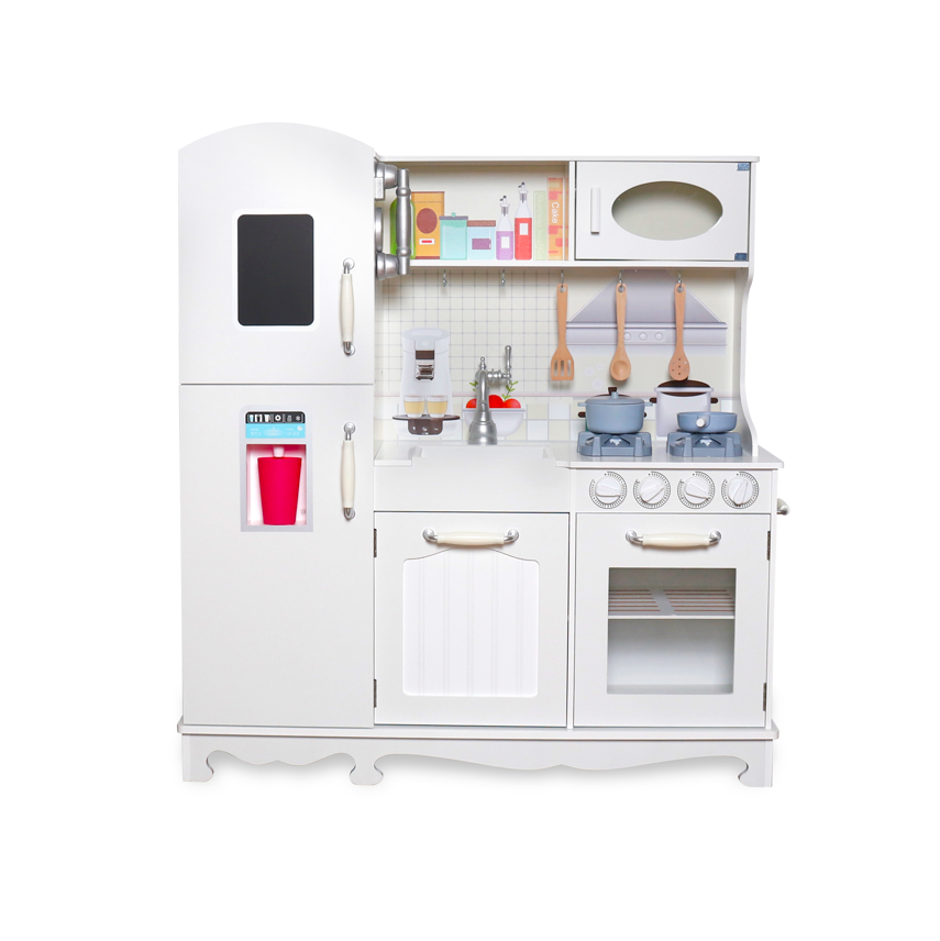 Bucătărie din lemn cu accesorii și funcții, 91 x 29,7 x 102,5 cm, Alb, W10C409O