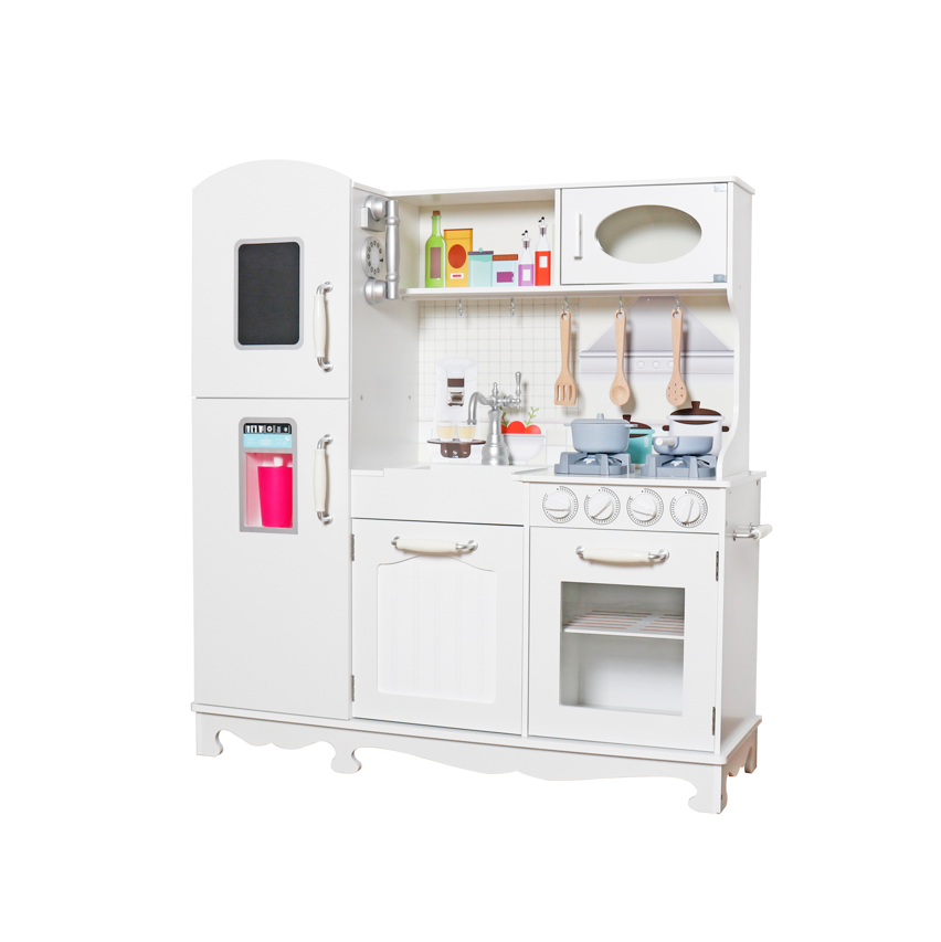 Bucătărie din lemn cu accesorii și funcții, 91 x 29,7 x 102,5 cm, Alb, W10C409O