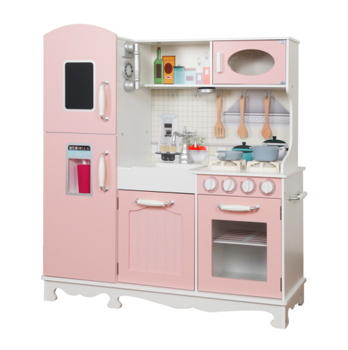 Bucătărie din lemn cu accesorii și funcții, 91 x 29,7 x 102,5 cm, roz, W10C409I