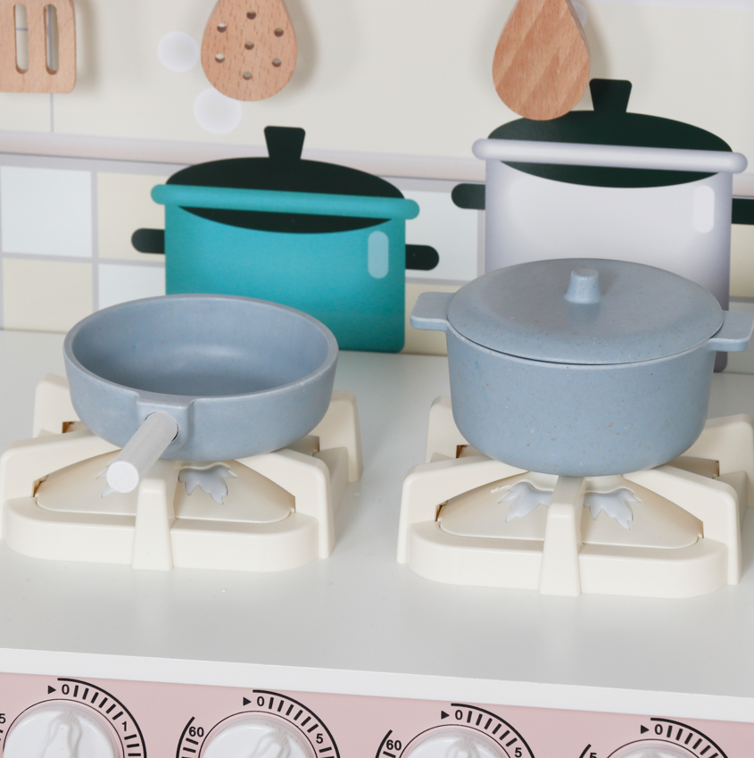 Bucătărie din lemn cu accesorii și funcții, 91 x 29,7 x 102,5 cm, roz, W10C409I