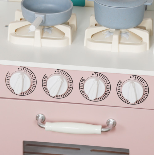 Bucătărie din lemn cu accesorii și funcții, 91 x 29,7 x 102,5 cm, roz, W10C409I