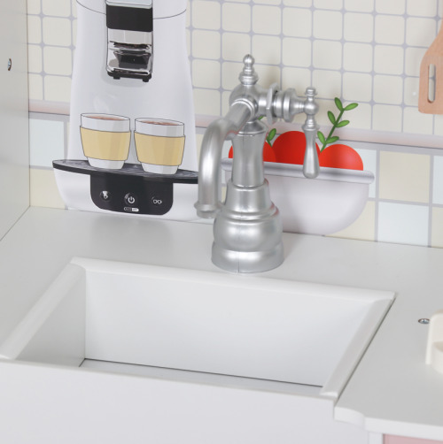 Bucătărie din lemn cu accesorii și funcții, 91 x 29,7 x 102,5 cm, roz, W10C409I