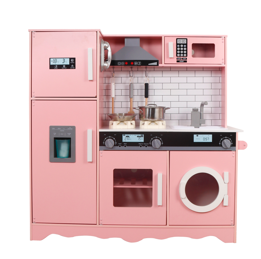 Bucătărie din lemn cu accesorii și funcții, 94*31*94 cm, roz, W10C513O