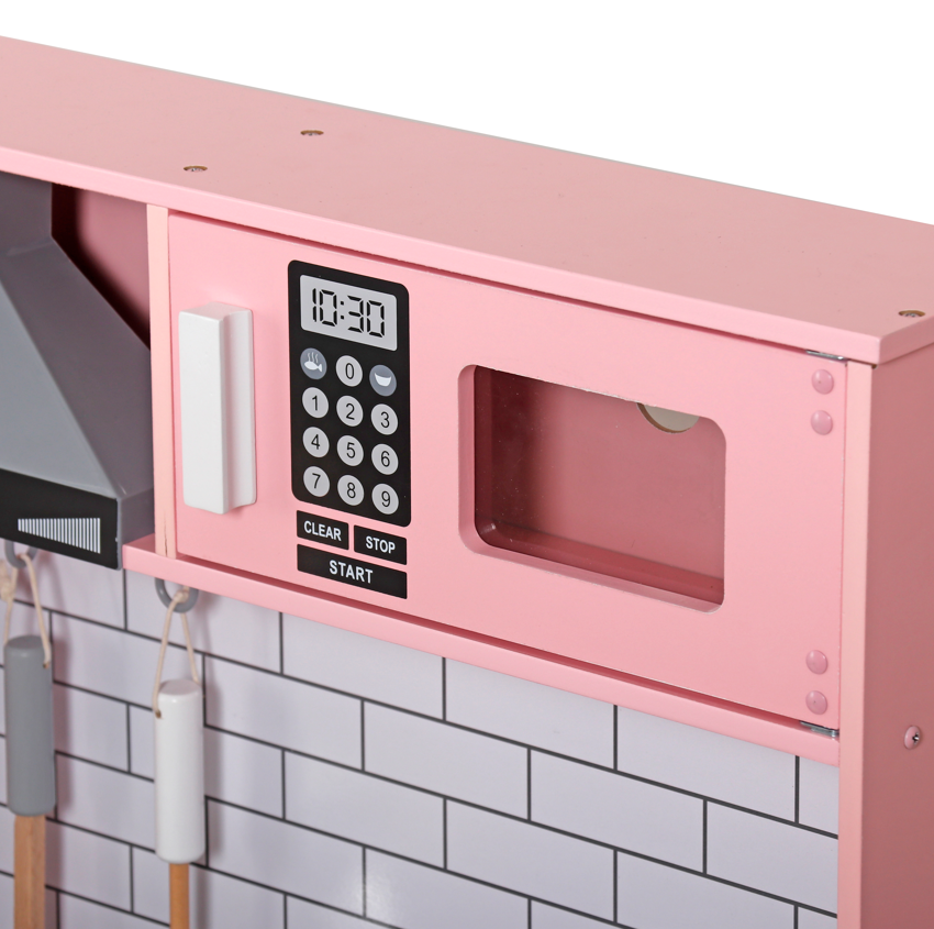 Bucătărie din lemn cu accesorii și funcții, 94*31*94 cm, roz, W10C513O