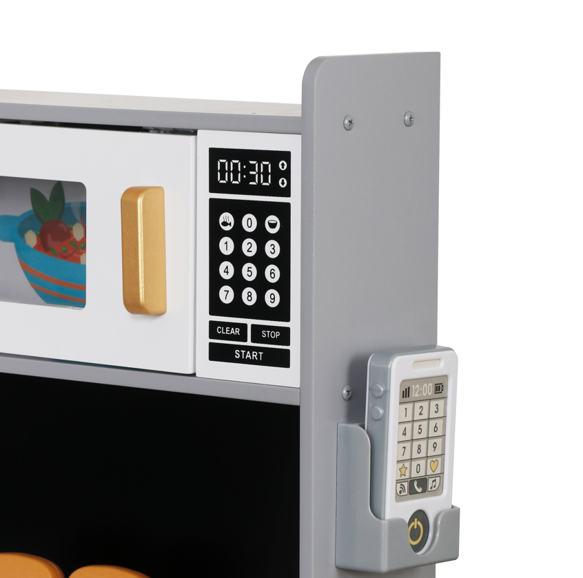 Bucătărie din lemn cu accesorii și funcții, 134*80*99cm, gri, W10C933C