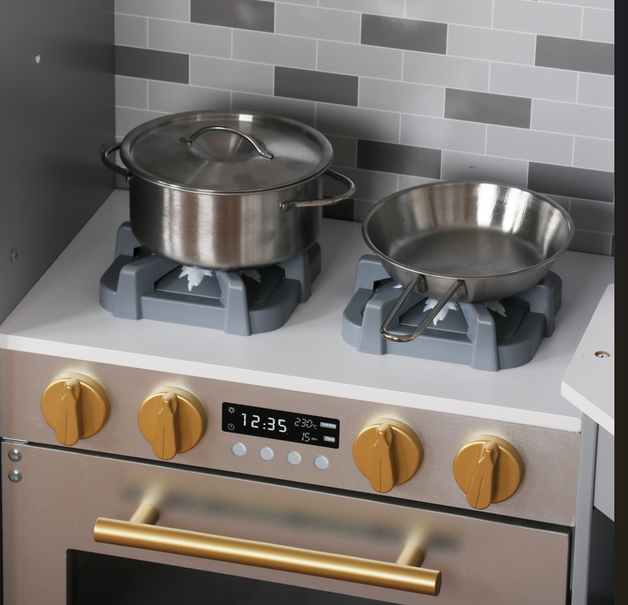 Bucătărie din lemn cu accesorii și funcții, 134*80*99cm, gri, W10C933C