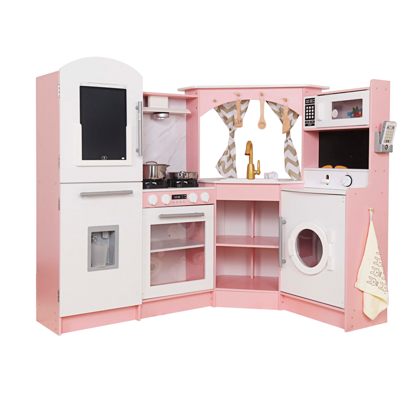 Bucătărie din lemn cu accesorii și funcții, 134*80*99cm, roz, W10C933J