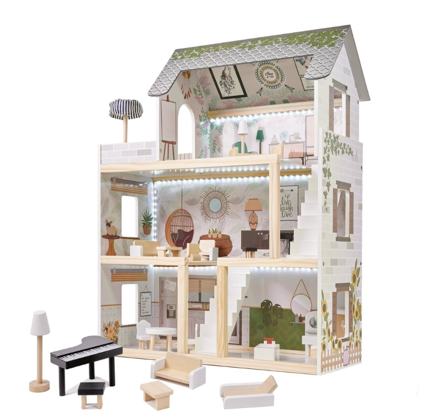 Casă de păpuși din lemn, 61,3 x 26,4 x 77,4 cm, gri, W06A413C