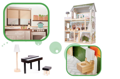 Casă de păpuși din lemn, 61,3 x 26,4 x 77,4 cm, gri, W06A413C