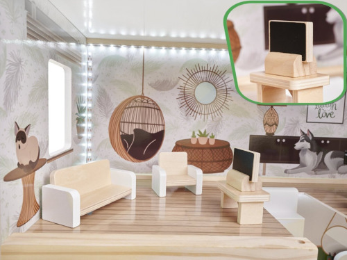 Casă de păpuși din lemn, 61,3 x 26,4 x 77,4 cm, gri, W06A413C