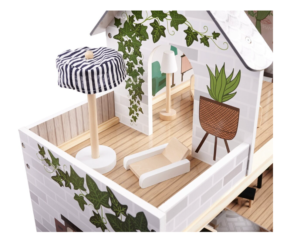 Casă de păpuși din lemn, 61,3 x 26,4 x 77,4 cm, gri, W06A413C