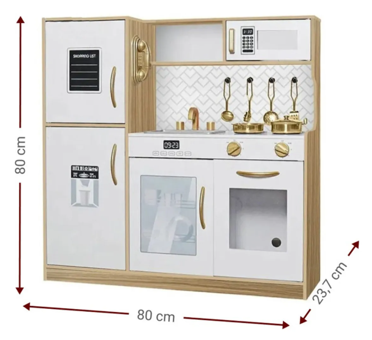 Bucătărie din lemn cu accesorii și funcții, 80*23,7*80 cm, alb/bej, W10C970