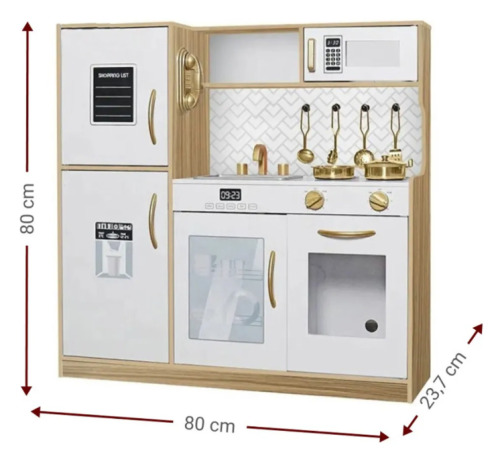 Bucătărie din lemn cu accesorii și funcții, 80*23,7*80 cm, alb/bej, W10C970