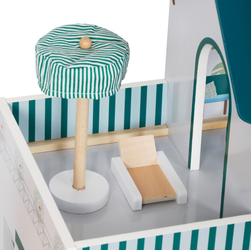 Casă de păpuși din lemn, 61,3 x 26,4 x 77,4 cm, turcoaz, W06A413G