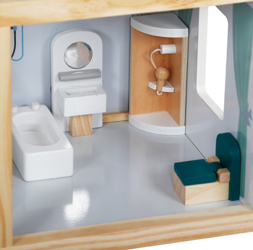 Casă de păpuși din lemn, 61,3 x 26,4 x 77,4 cm, turcoaz, W06A413G