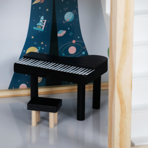 Casă de păpuși din lemn, 61,3 x 26,4 x 77,4 cm, turcoaz, W06A413G