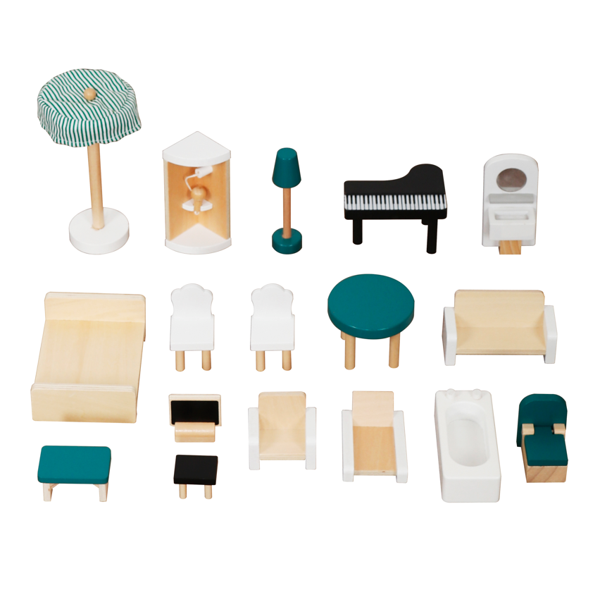 Casă de păpuși din lemn, 61,3 x 26,4 x 77,4 cm, turcoaz, W06A413G