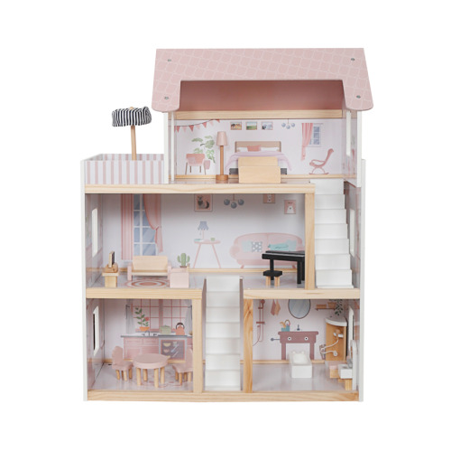 Casă de păpuși din lemn, 61,3 x 26,4 x 77,4 cm, roz, W06A413I