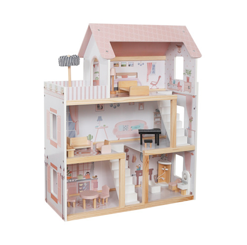 Casă de păpuși din lemn, 61,3 x 26,4 x 77,4 cm, roz, W06A413I