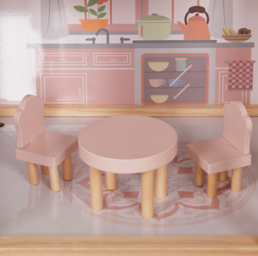 Casă de păpuși din lemn, 61,3 x 26,4 x 77,4 cm, roz, W06A413I