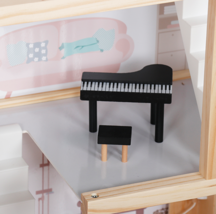 Casă de păpuși din lemn, 61,3 x 26,4 x 77,4 cm, roz, W06A413I