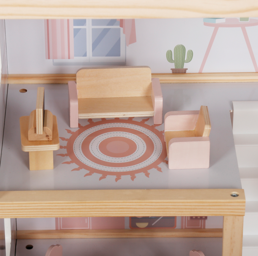 Casă de păpuși din lemn, 61,3 x 26,4 x 77,4 cm, roz, W06A413I