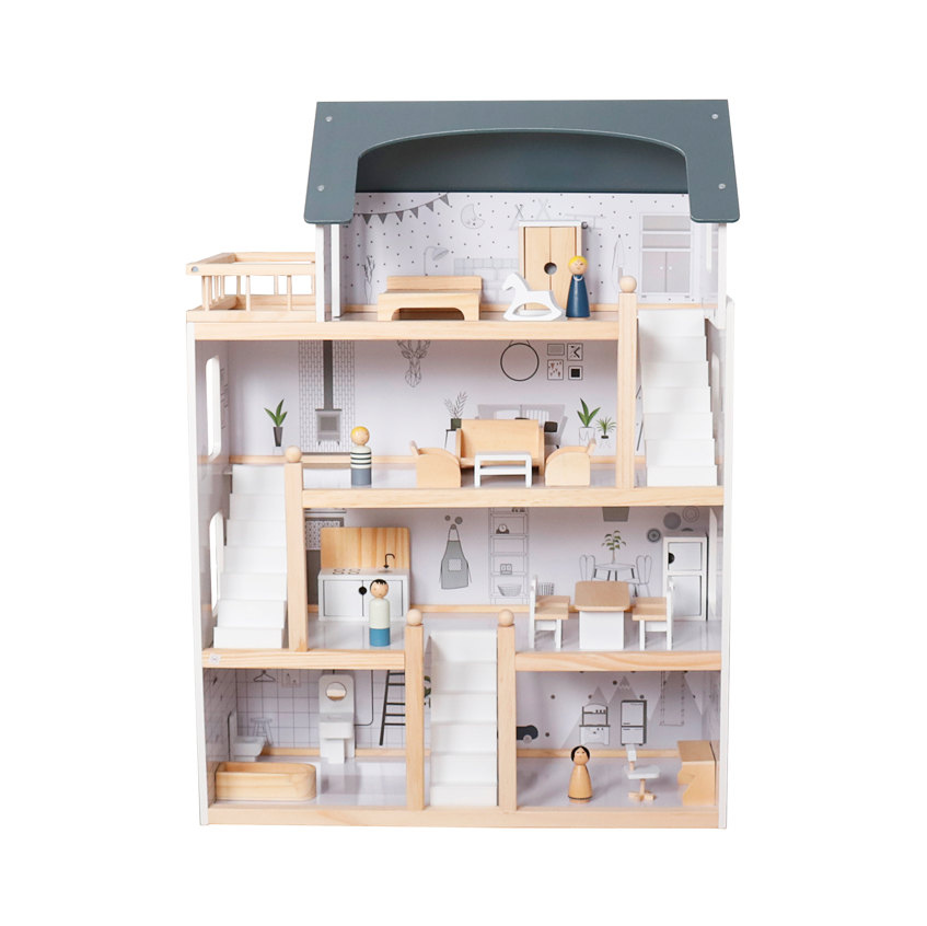 Wooden dollhouse, 61.3 x 26.4 x 77.4 cm, gray, W06A392