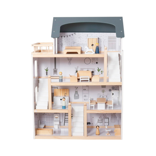 Wooden dollhouse, 61.3 x 26.4 x 77.4 cm, gray, W06A392