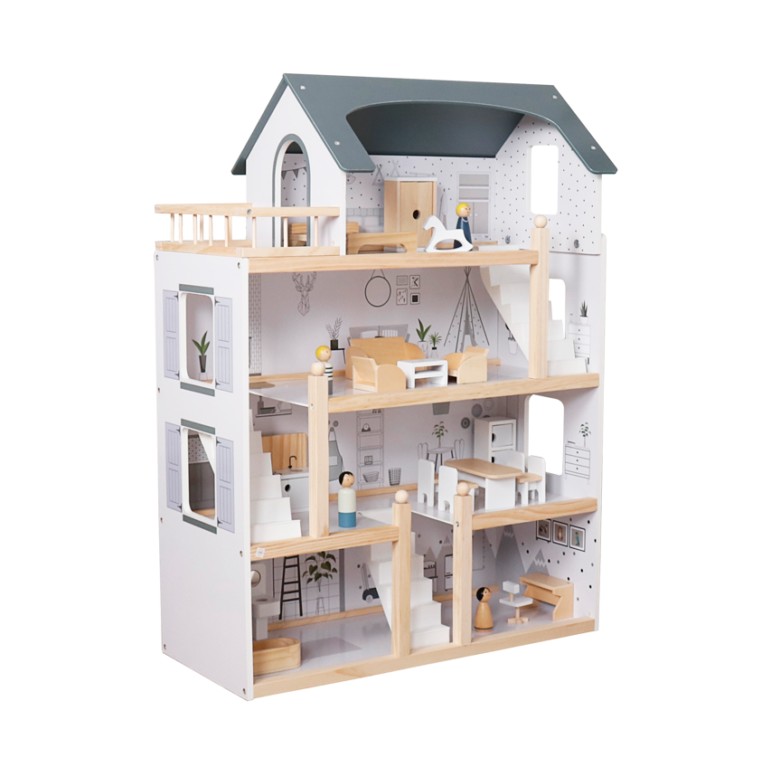 Wooden dollhouse, 61.3 x 26.4 x 77.4 cm, gray, W06A392