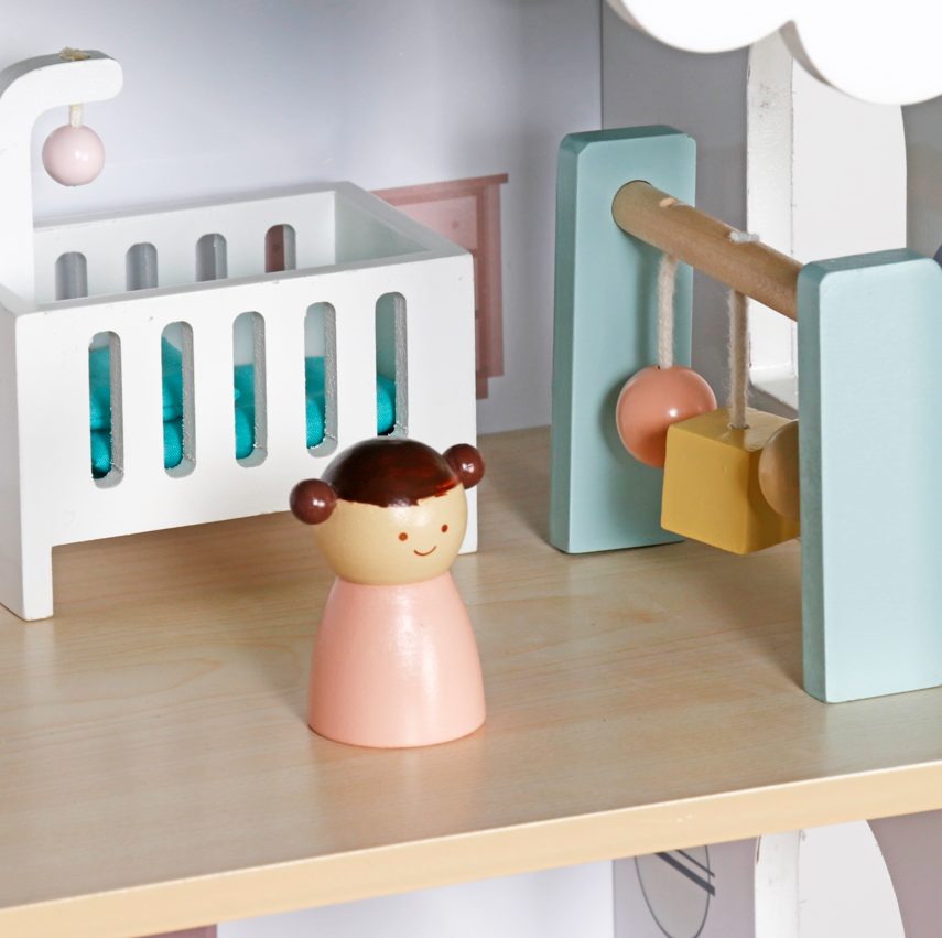 Căsuță de păpuși din lemn cu iluminare, 57,5 ​​x 34 x 69,5 cm, W06A578