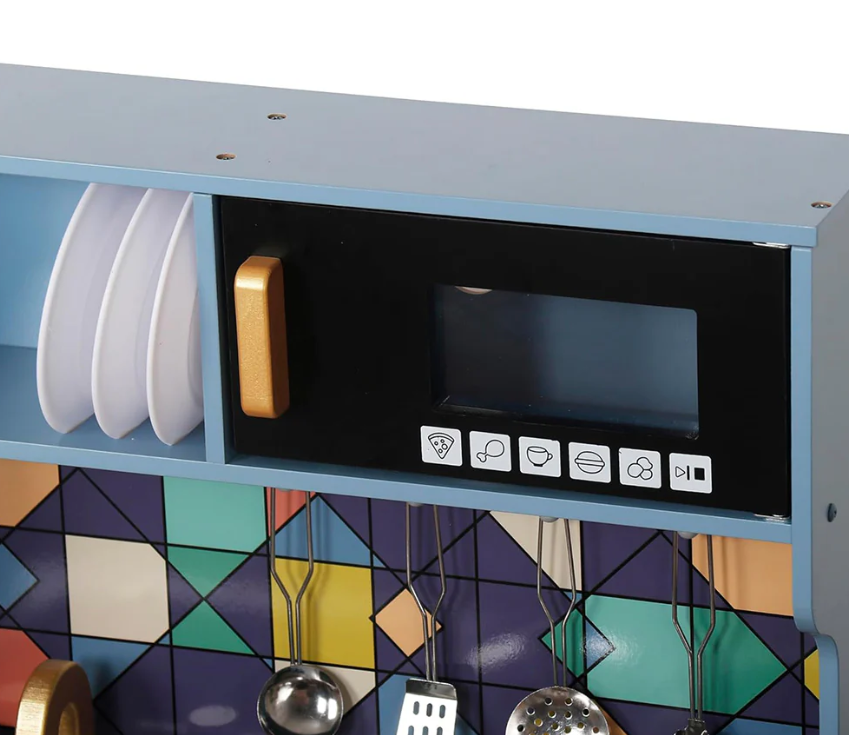 Bucătărie din lemn cu accesorii și funcții 80*23.7*80cm, Albastru W10C955