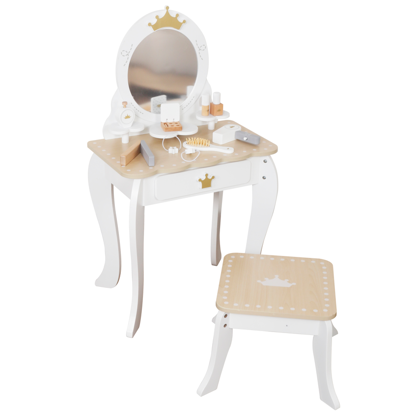 Masa de machiaj din lemn cu scaun, alba W08H206