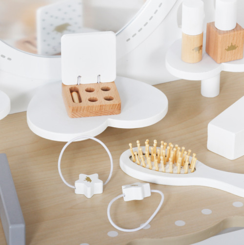 Masa de machiaj din lemn cu scaun, alba W08H206