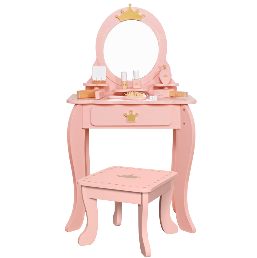 Masă de machiaj din lemn cu scaun, roz, W08H206B