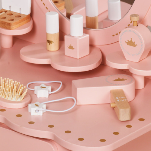 Masă de machiaj din lemn cu scaun, roz, W08H206B