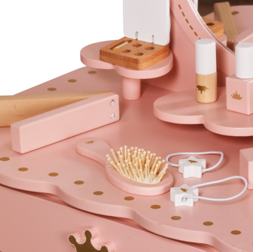 Masă de machiaj din lemn cu scaun, roz, W08H206B